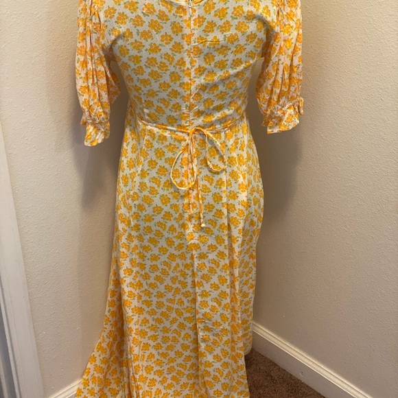 Faithful The Brand Linnie Midi Yellow Floral Dress Puff Sleeve Flowy 6 NEW - Picture 5 of 8